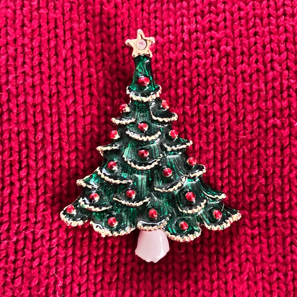 Vintage Christmas Tree Brooch Holiday Jewelry Lapel Pin